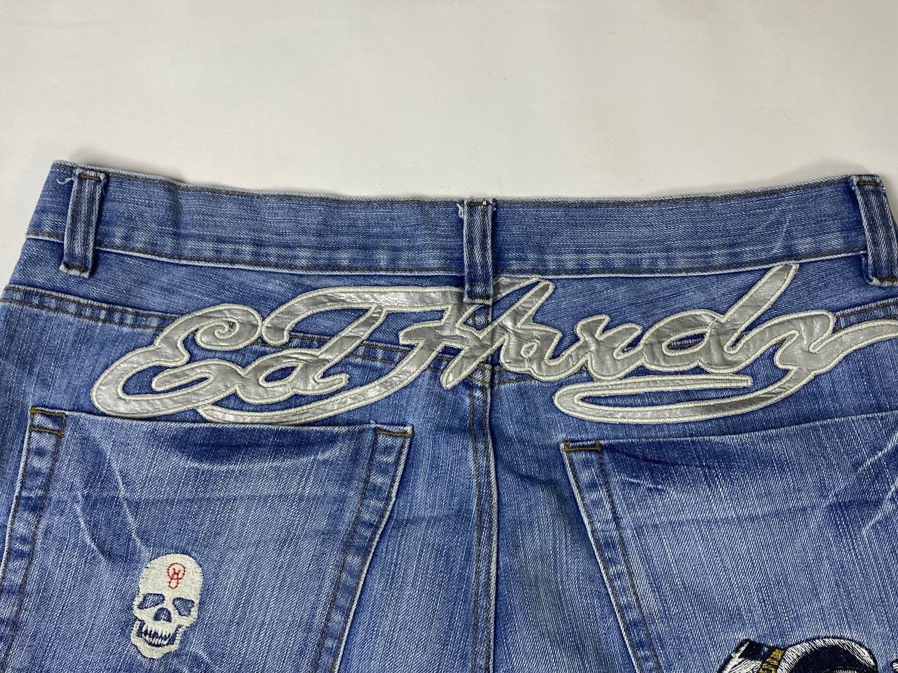 ED HARDY Denim Blue Embroidered Regular Straight Jeans Size 36