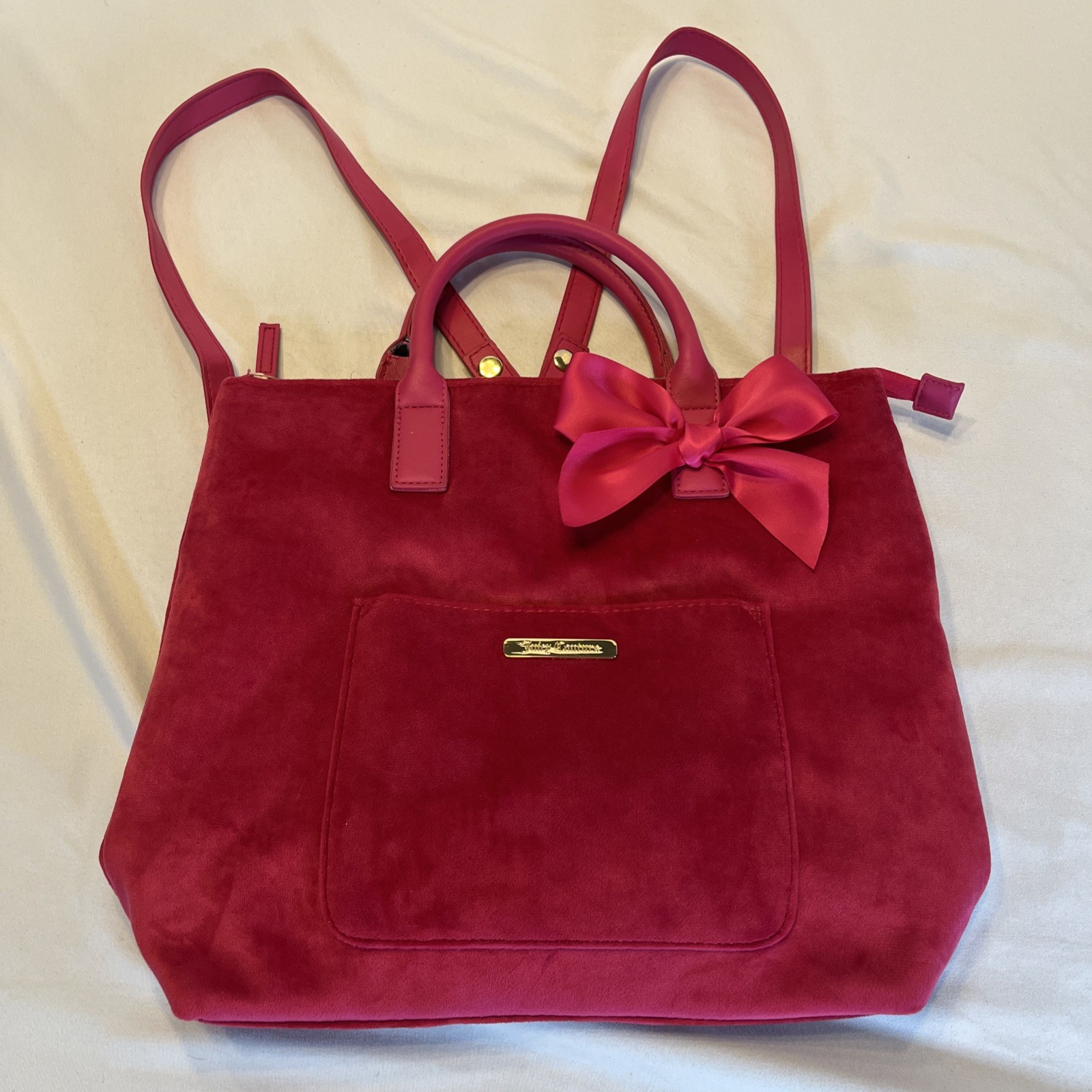 Juicy Couture Hot Pink Purse Backpack Day Pack Bag Straps Handles 13 x 11.5 In