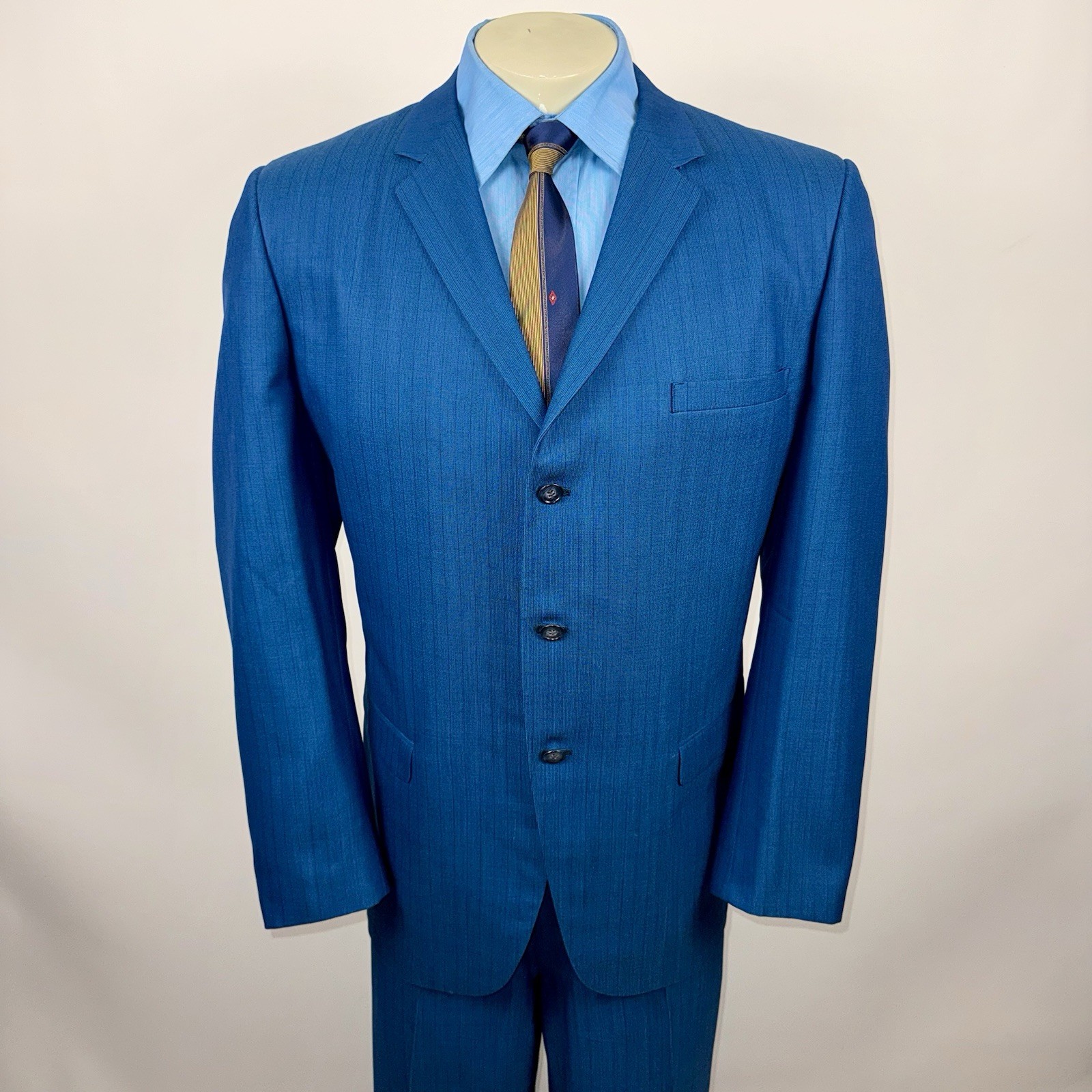 Vtg 50s 60 Sears Suit Mens 46 Long Jacket 40 28 Pants Kings Crown MCM Wool Blue
