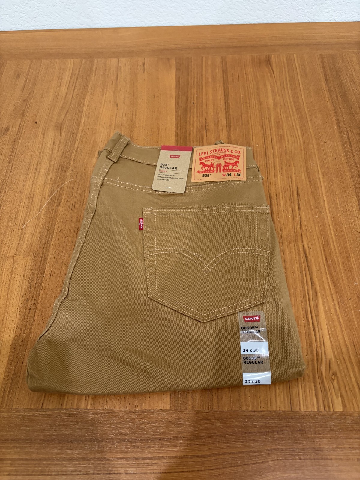 Levis 505 Jeans Men Stretch Regular Fit Zip Khaki 36×30 98% cotton