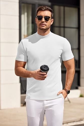 Coofandy Sweater Classic Solid Mens Mock Turtleneck Short Sleeve Slim Fit Turtle