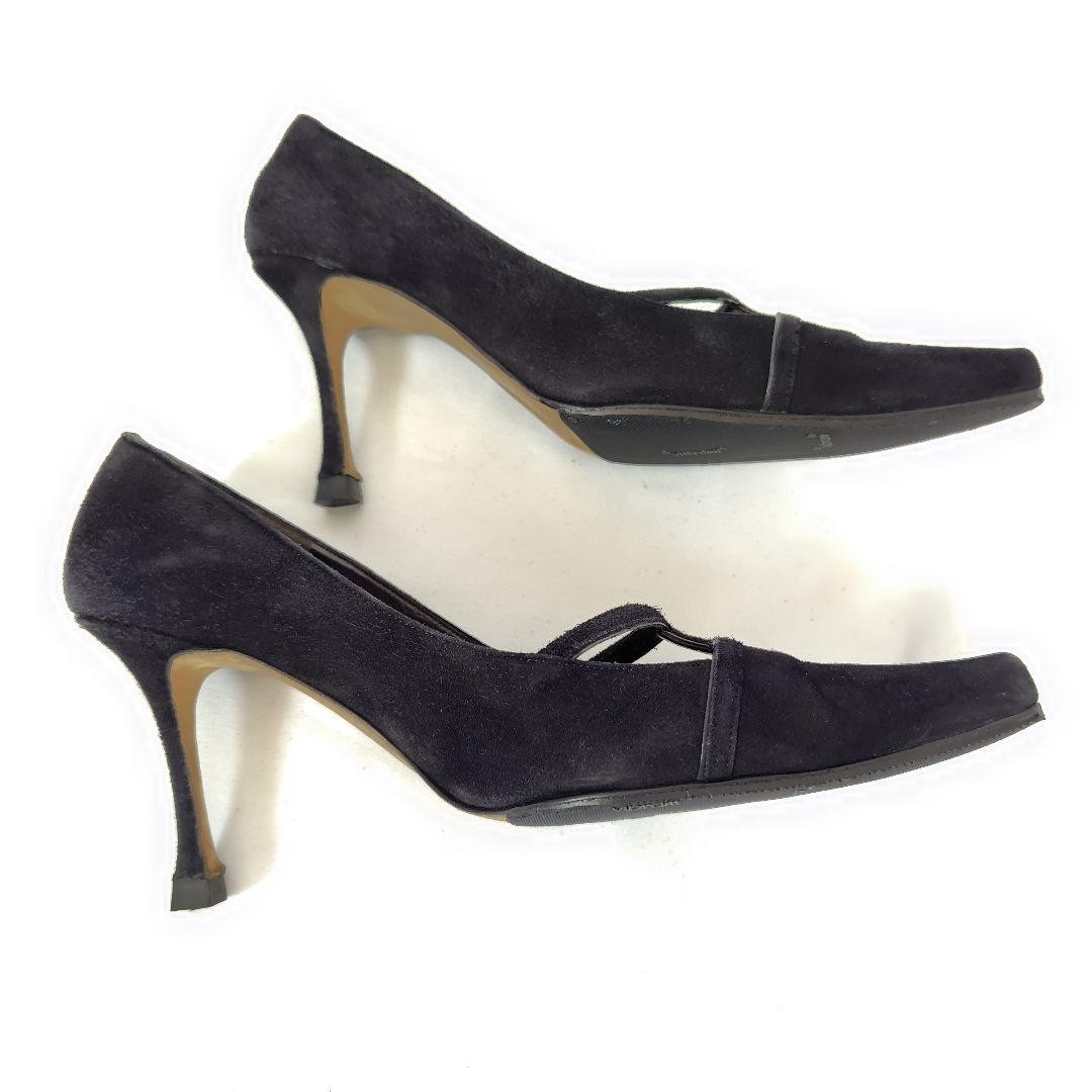 Rare Manolo Blahnik Black Suede Double Strap Pumps 35.5 8.3cm Heel Refurbished
