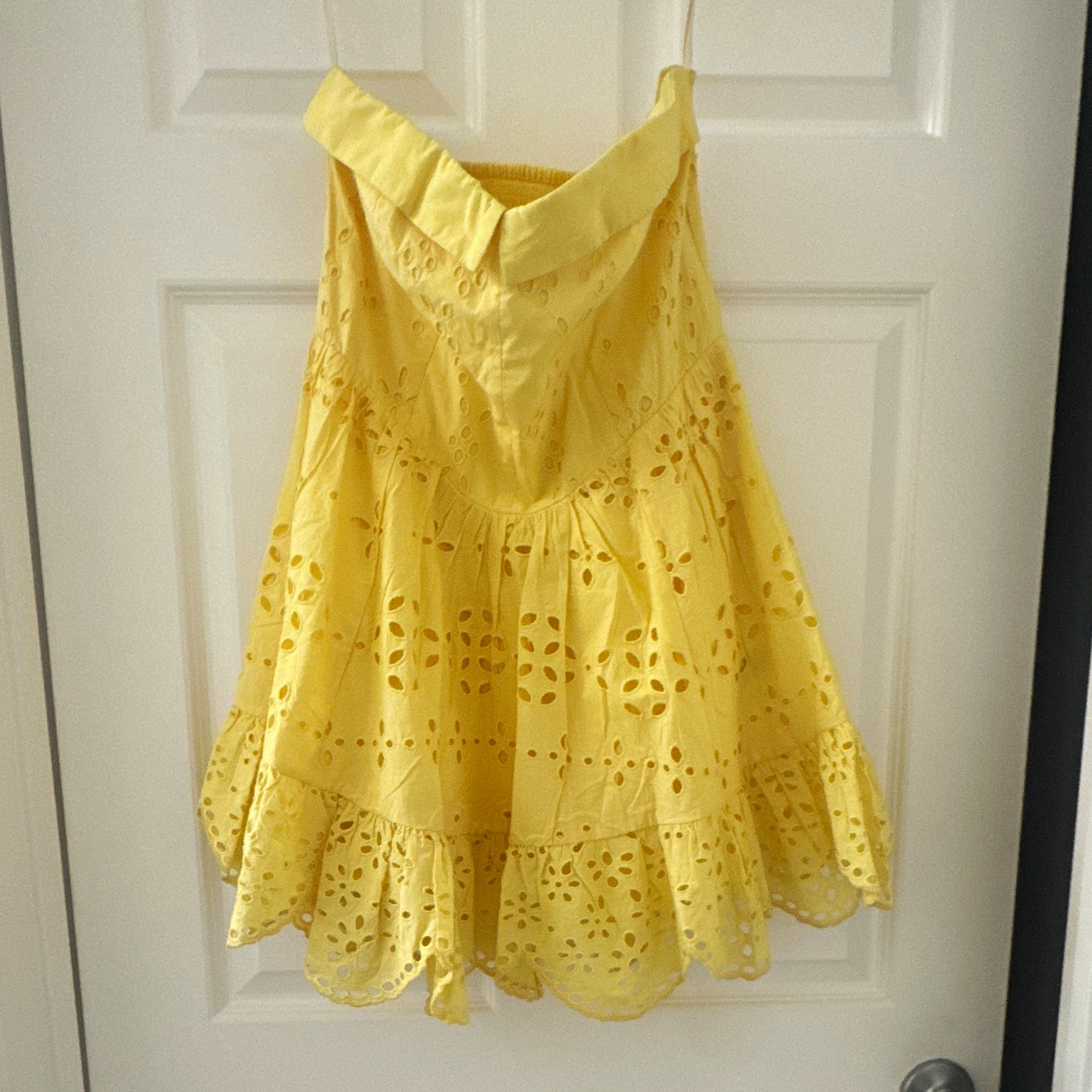 Hemant & Nandita Yellow Solid Eyelet Ruffle Mini Dress Women’s L