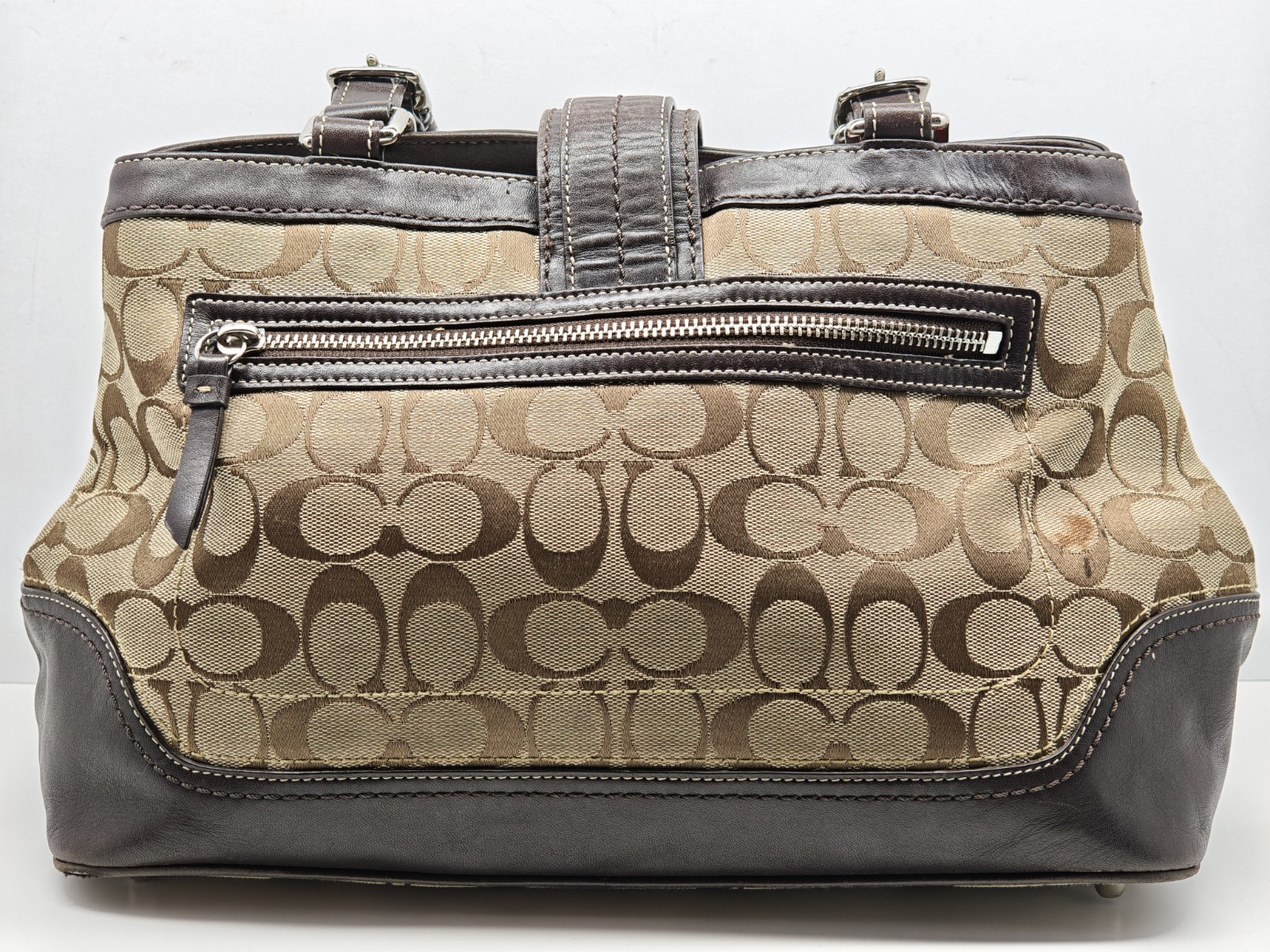 COACH | Brown Logo Shoulder Bag Buckle Accent Double Handles Silver Hardware