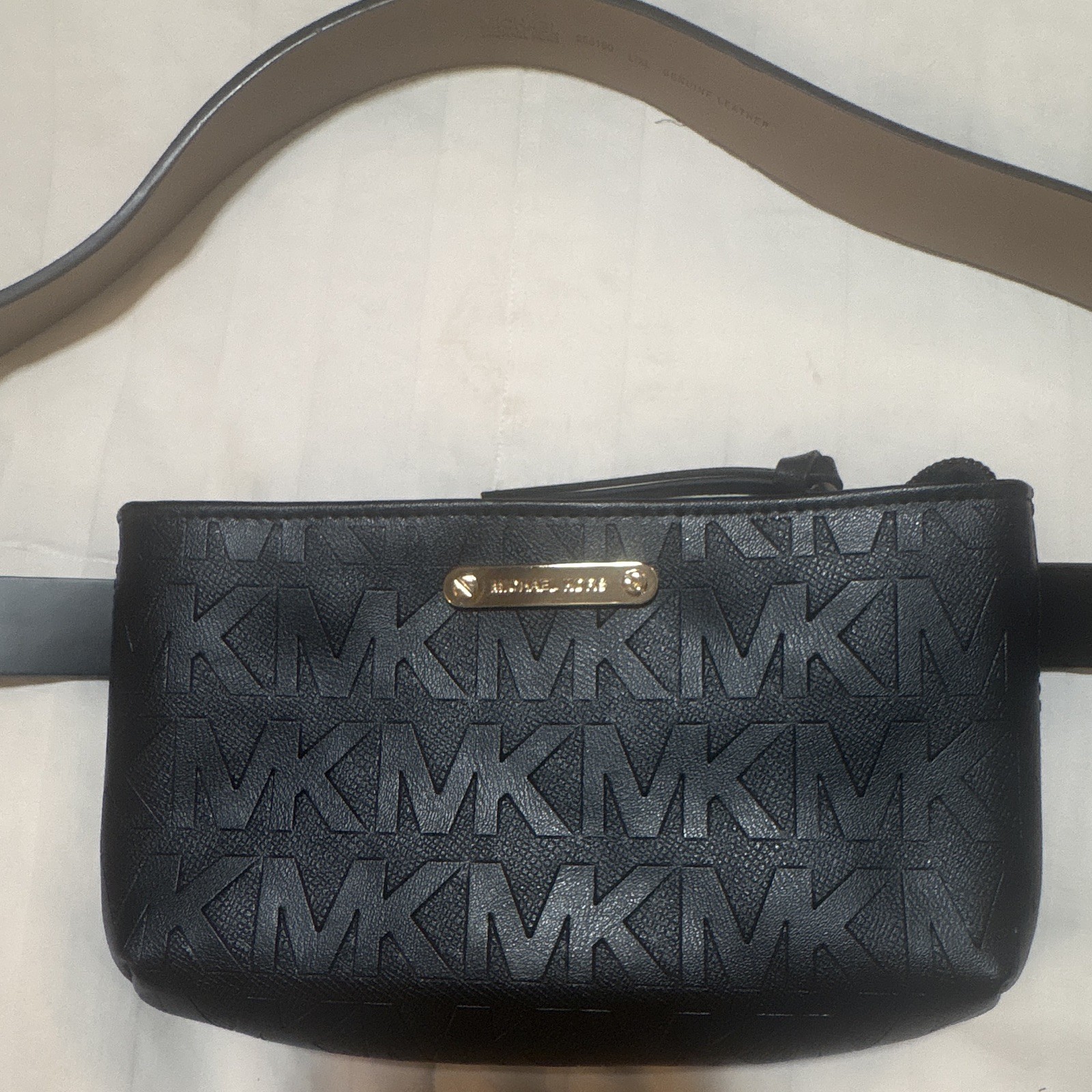 Michael Kors Black Logo Belt Bag Fanny Pack Zip, Adjustable Strap, Gold