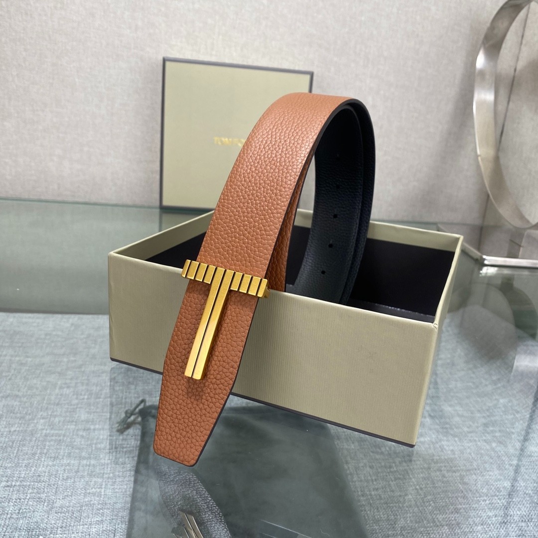 Authentic Tom Ford Reversible Leather T-Buckle Belt Luxury Designer Fashion