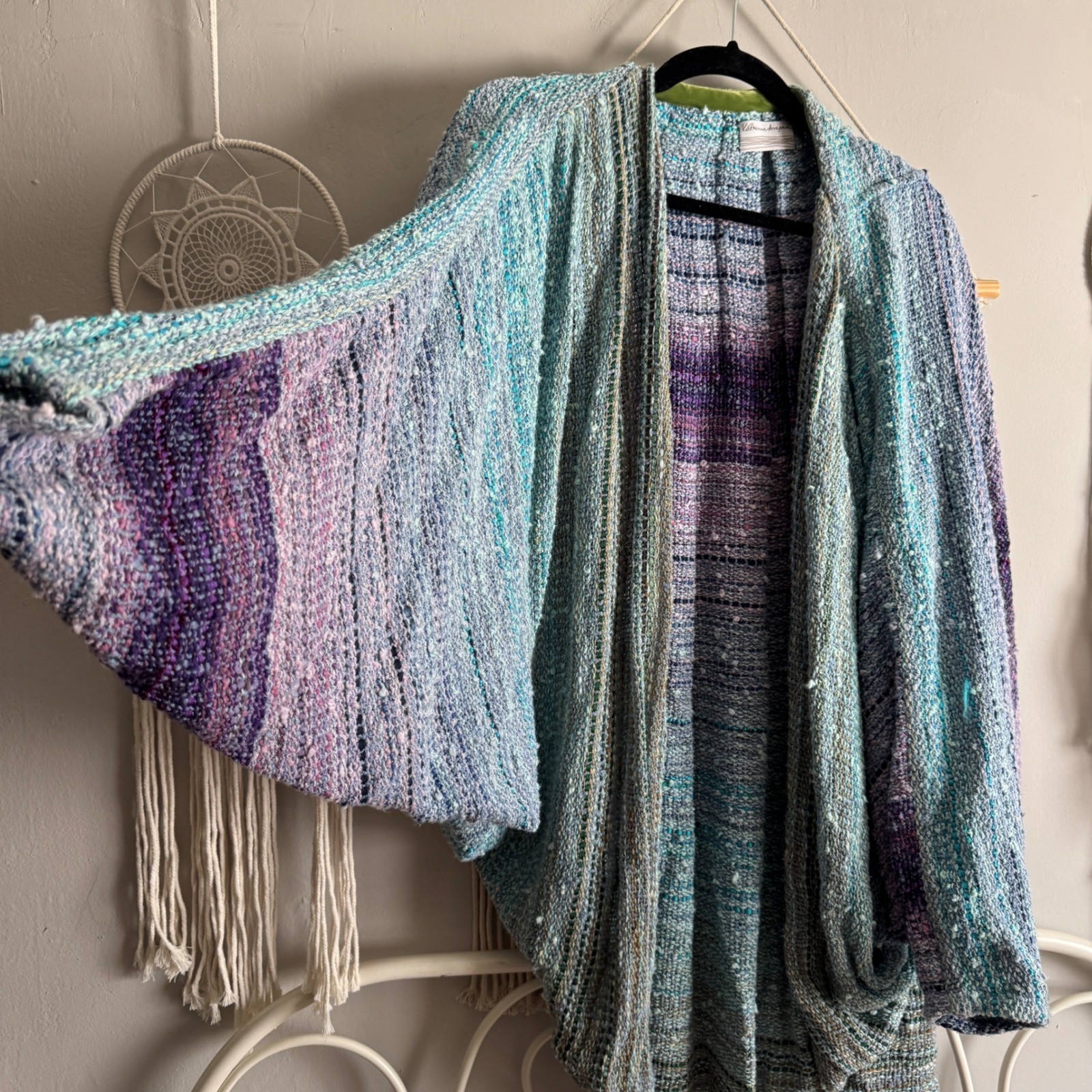 Katherine Ancona HandWoven Cocoon Cardigan Purple Blue Ombre Boho Artisan Kimono