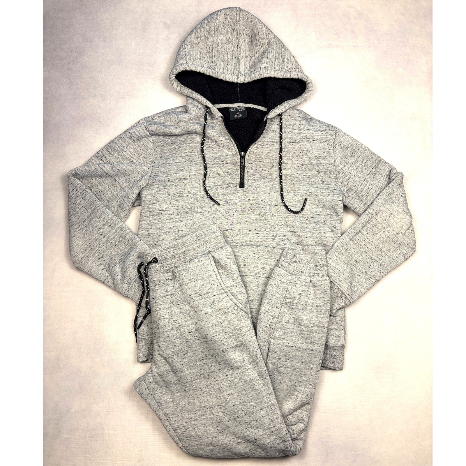 Hollywood The Jean People Mens Gray Space Dye Quarter Zip Hoodie Jogger Set S