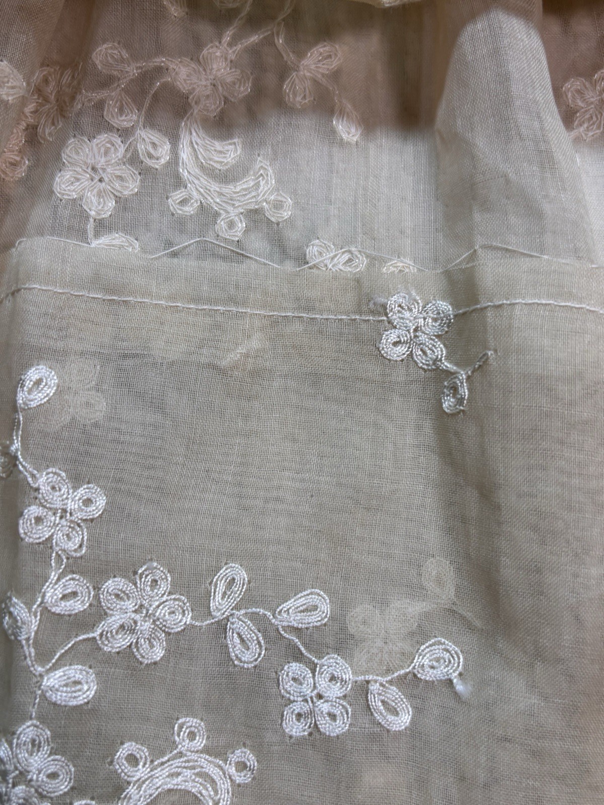 Post 1930s Sheer Organdy Party Dress Formal Embroidered Tea Gown Talon Side Zip