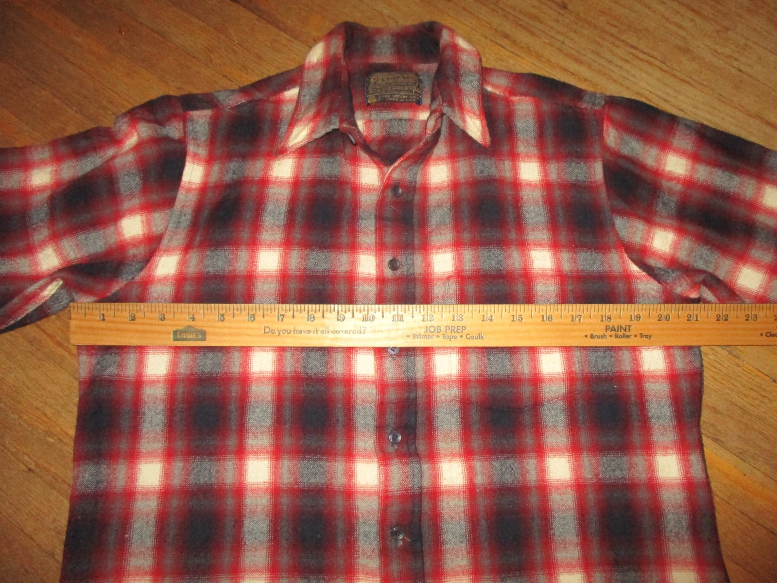 Pendleton Shirt Mens Large Red Black Plaid Wool Flannel Button Front Large