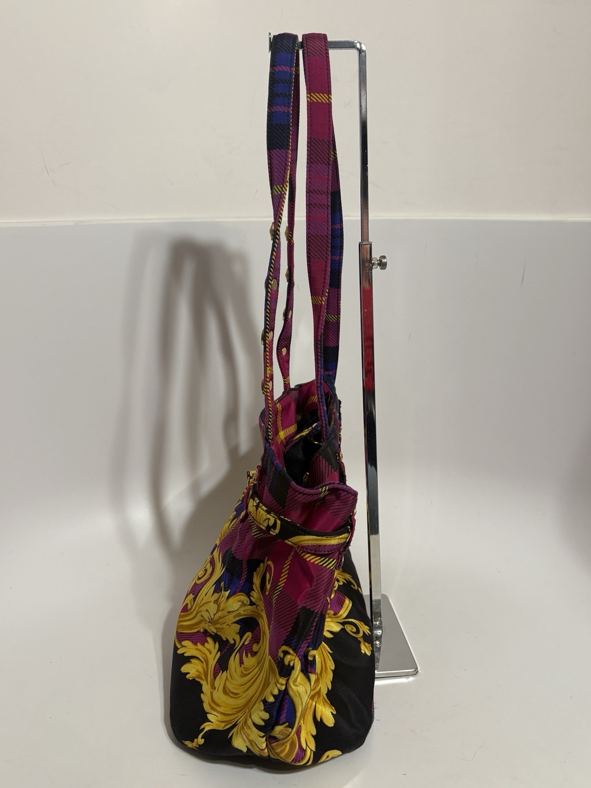 Vtg Gianni Versace Pink Plaid Baroque Shoulder Bag