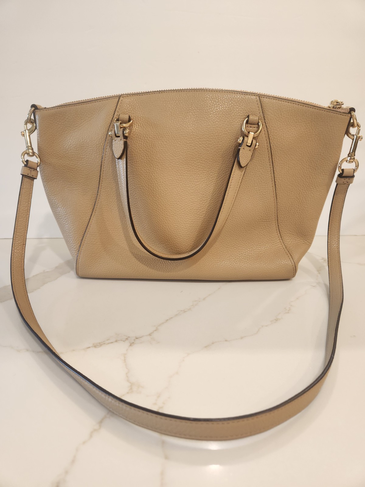 Coach Prairie Pebbled Leather Satchel Crossbody Women’s Handbag – Camel/Tan