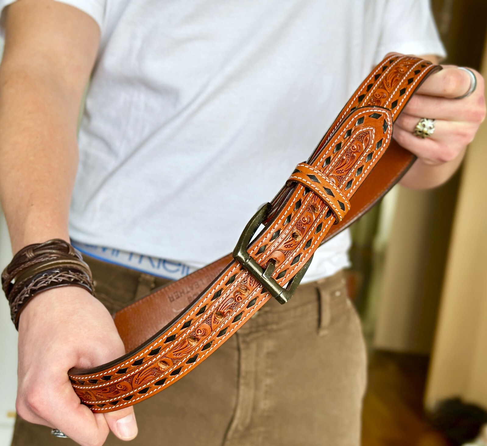 Handmade Heavy Duty Leather Work Tool Gun Belt 1.5″ Thick Belt Removable Buckle