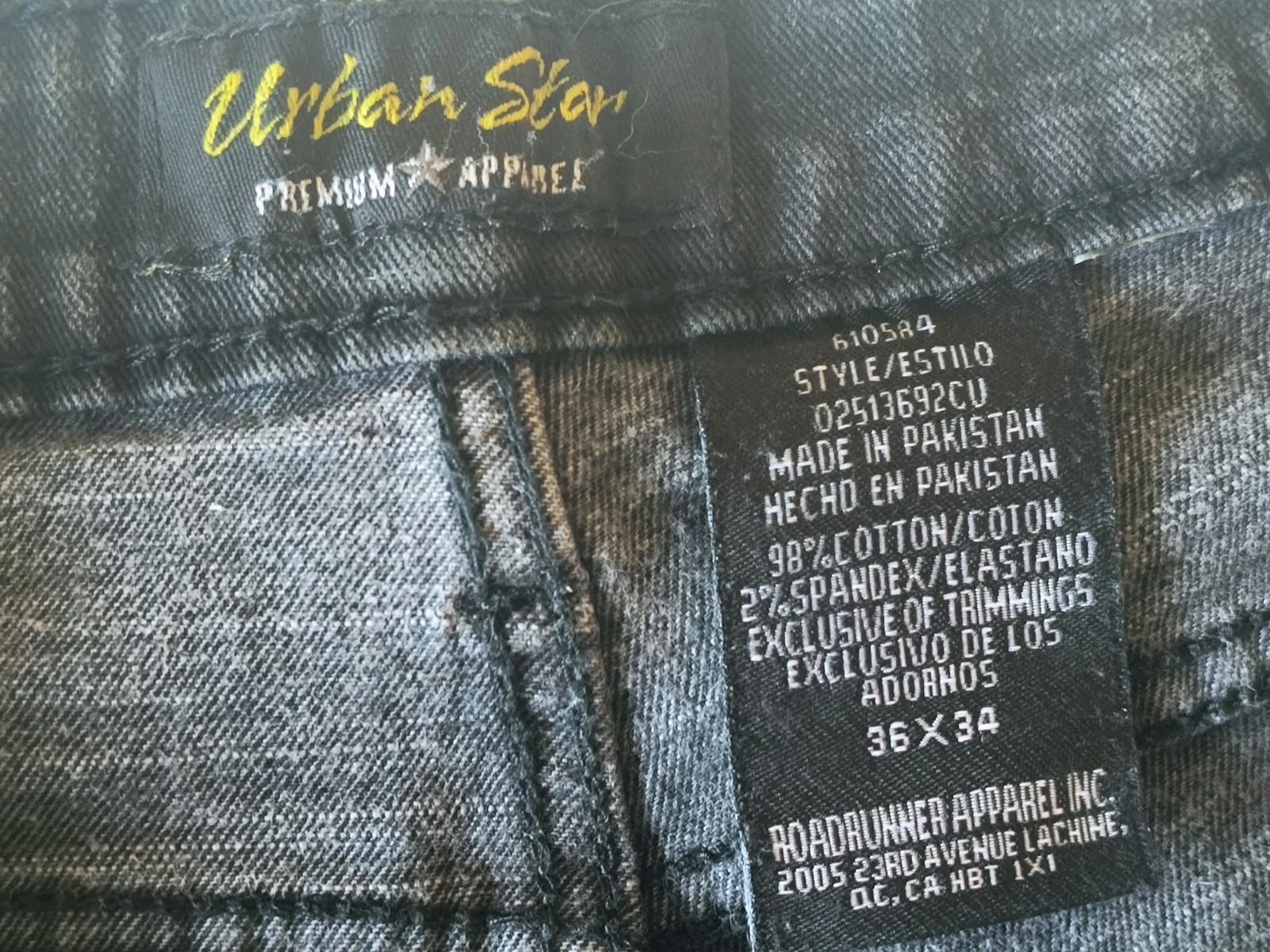 Urban Star Men’s Jeans 36/34 Estilo Black READ