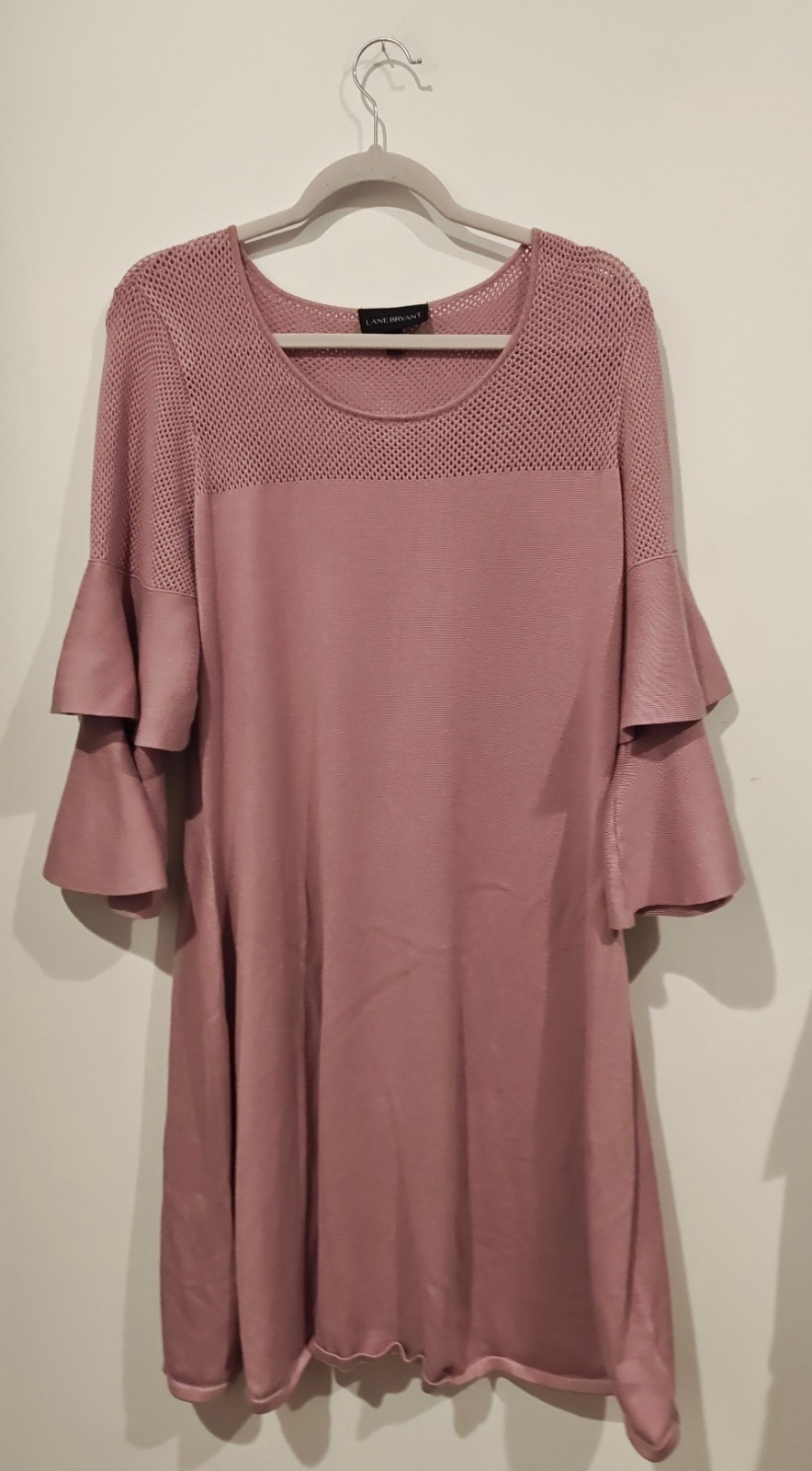 Lane Bryant Women’s 14/16 Mauve Mesh Yoke Dress – Ruffle 3/4 Sleeves