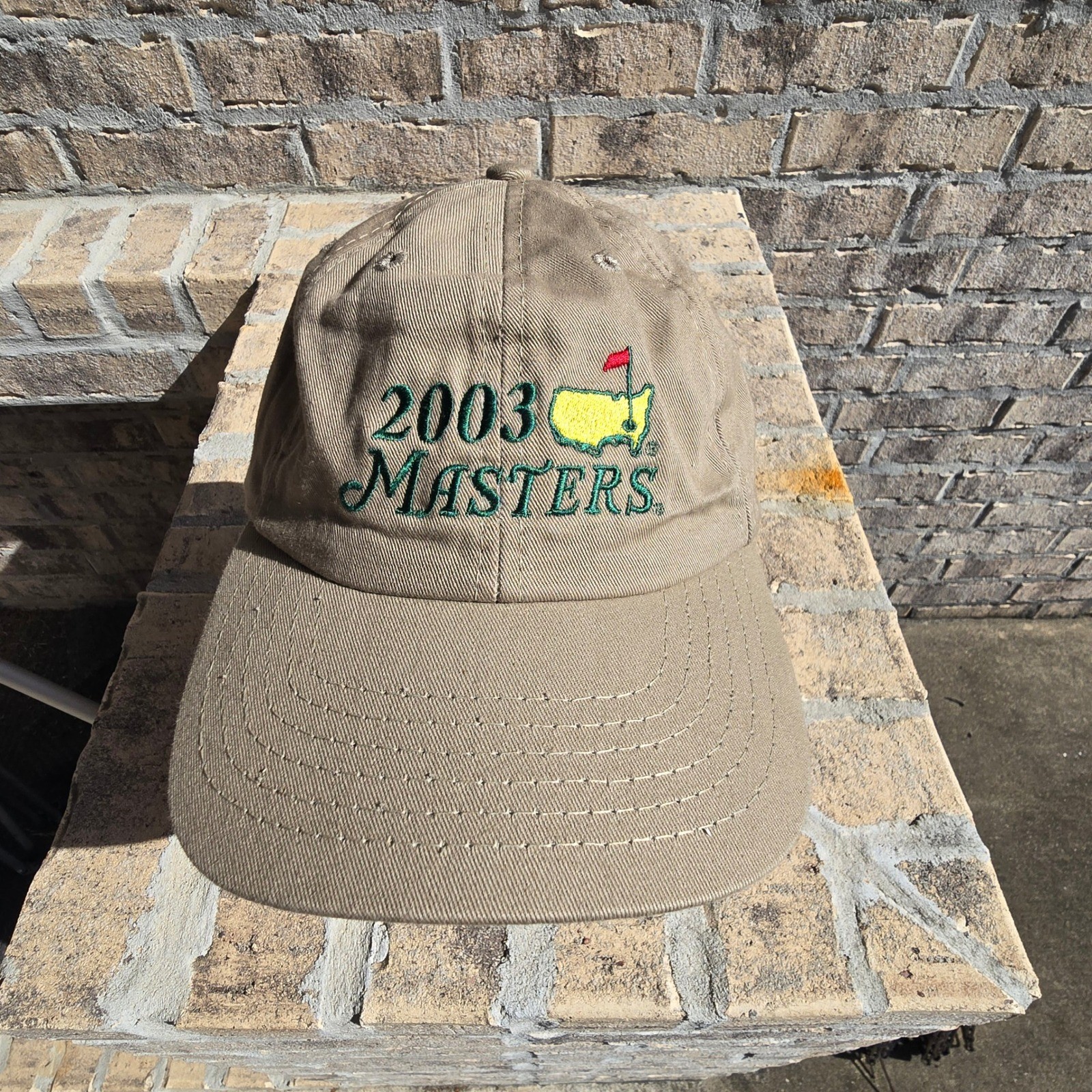 American Needle 2003 Masters Tournament Hat Khaki Embroidered Golf Cap Mens OSFM