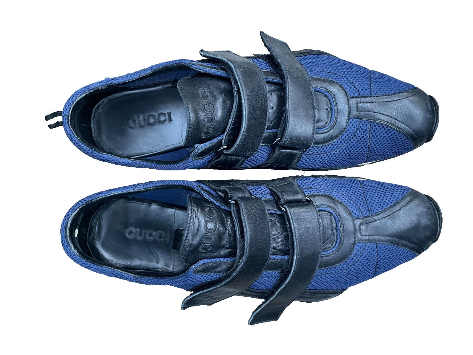 GUCCI Mesh and Leather Sneakers 11.5D strap closure