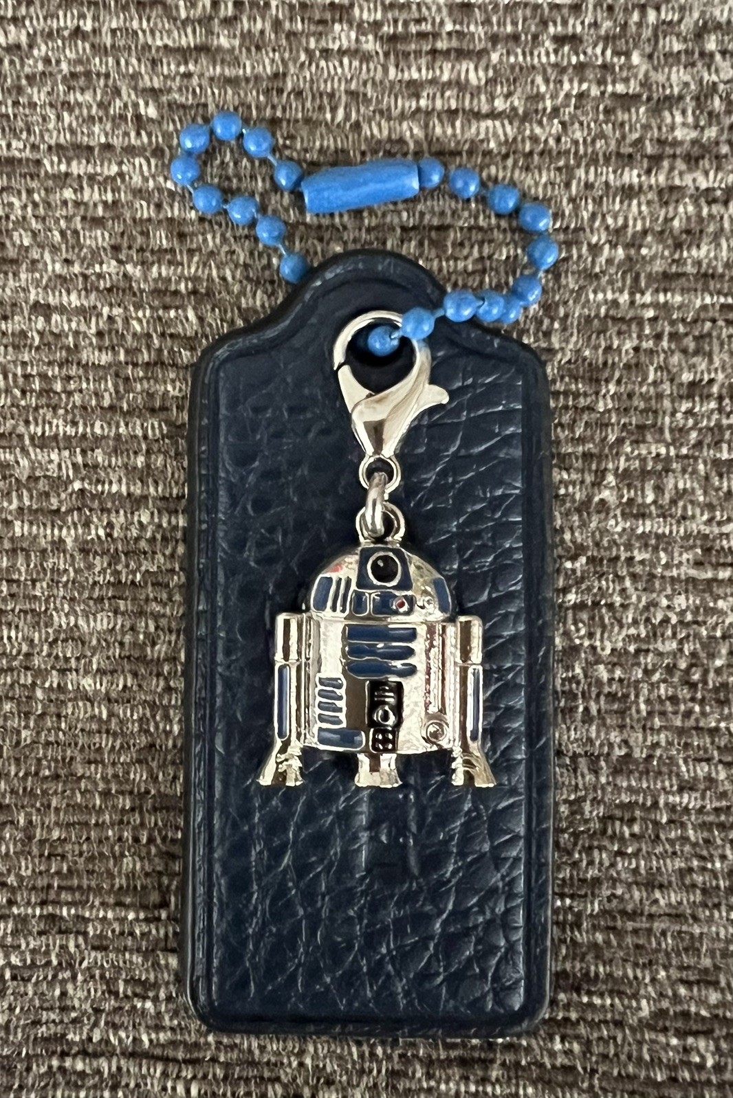 Genuine Coach 2.25” Blue Leather HangTag with Star Wars R2D2 Droid Charm New