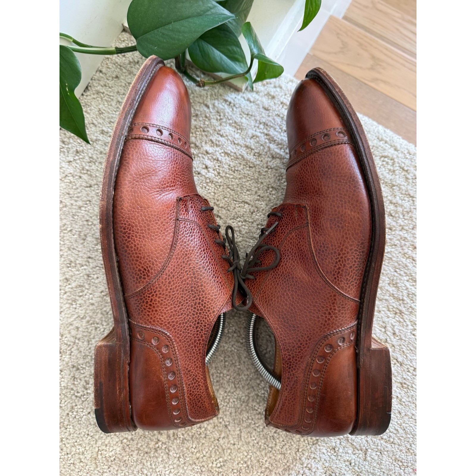 VTG Faconnable Battalion England Pebbled Leather Oxfords 11.5 EE COGNAC BROGUE