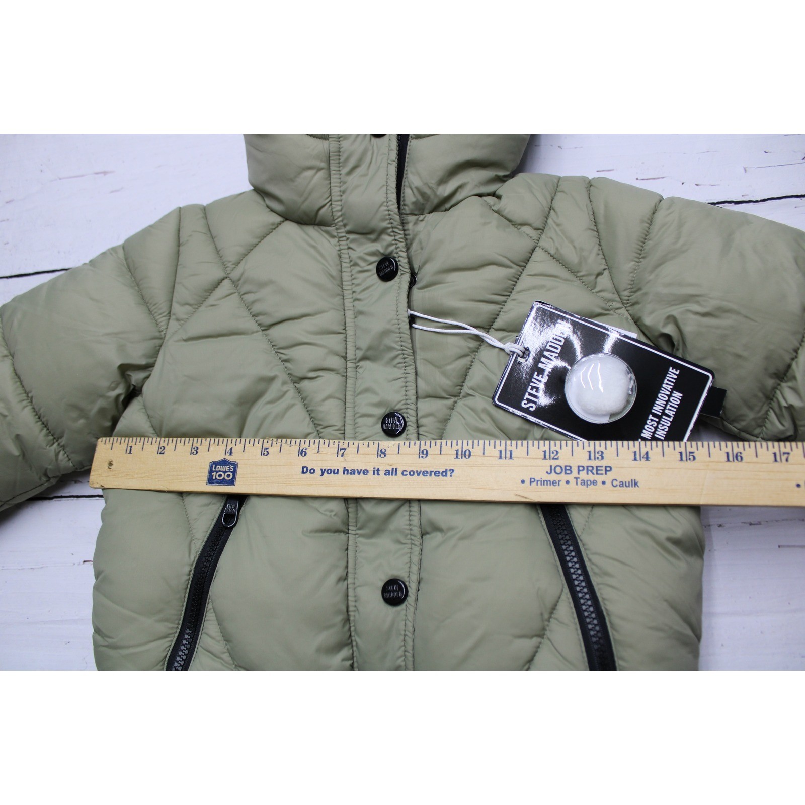 Steve Madden Kids Sage Green Hooded Puffer Jacket Faux Fur Trim Size 4 NEW