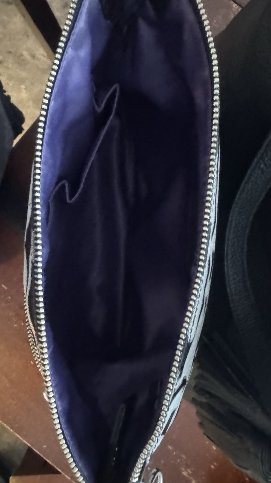 Coach Signature Logo Gray/Black Crossbody Bag Silver Hardware Purple Lining