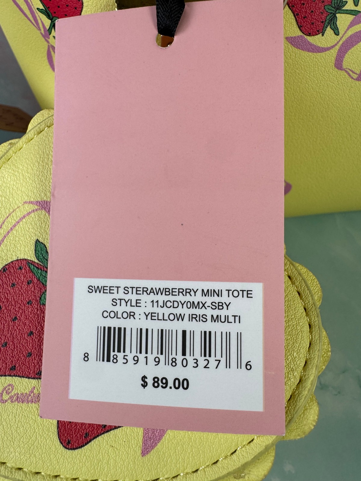 Betsey Johnson Sweet Strawberry Mini Tote Bag NWT Charm Yellow Pink
