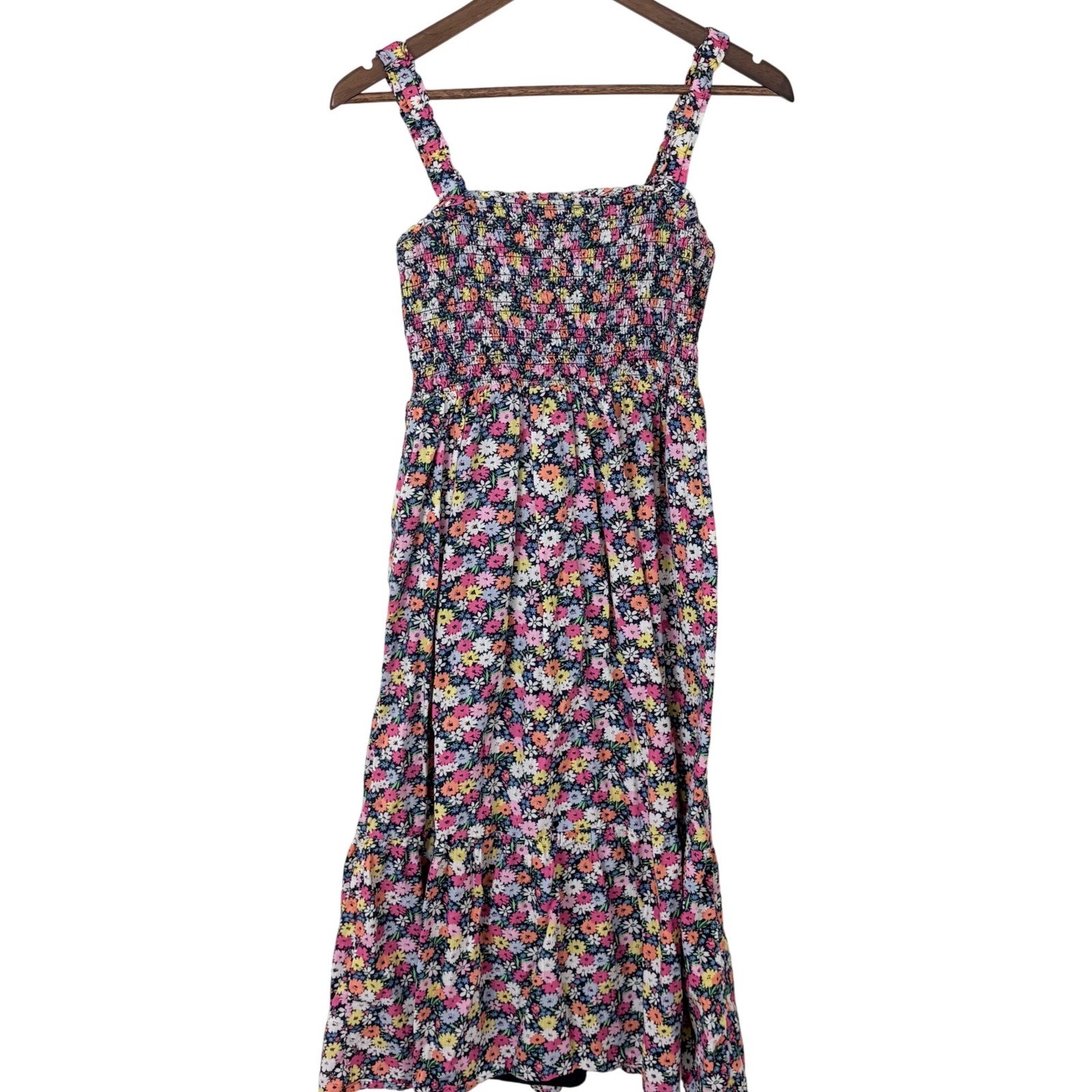 Gap Smocked Floral Midi Dress Womens Small Petite Prairie Cotton Sundress