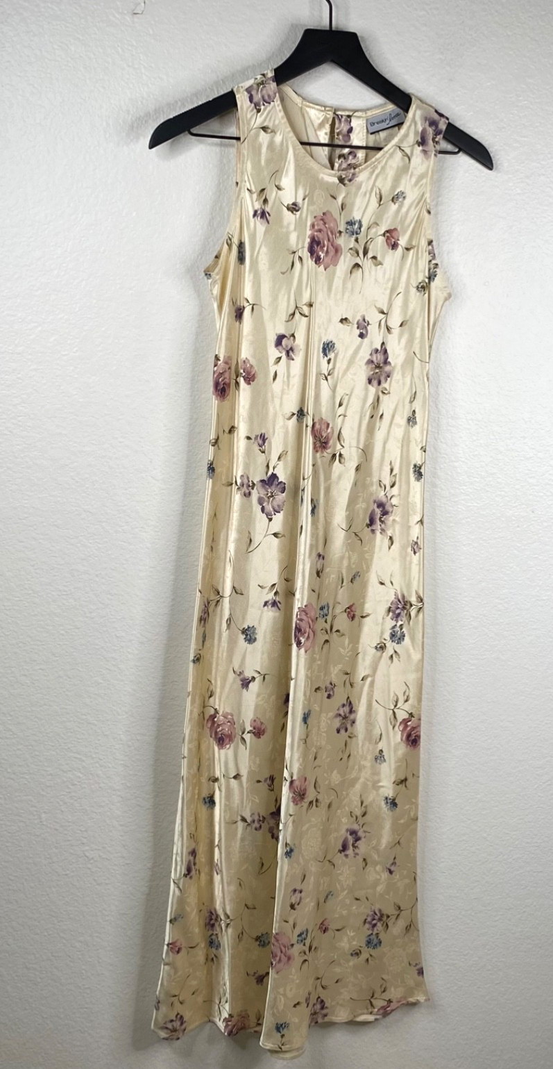 Vintage Breakin Loose Jacquard Satin Midi Floral Keyhole Back Fairy Dress Size 7