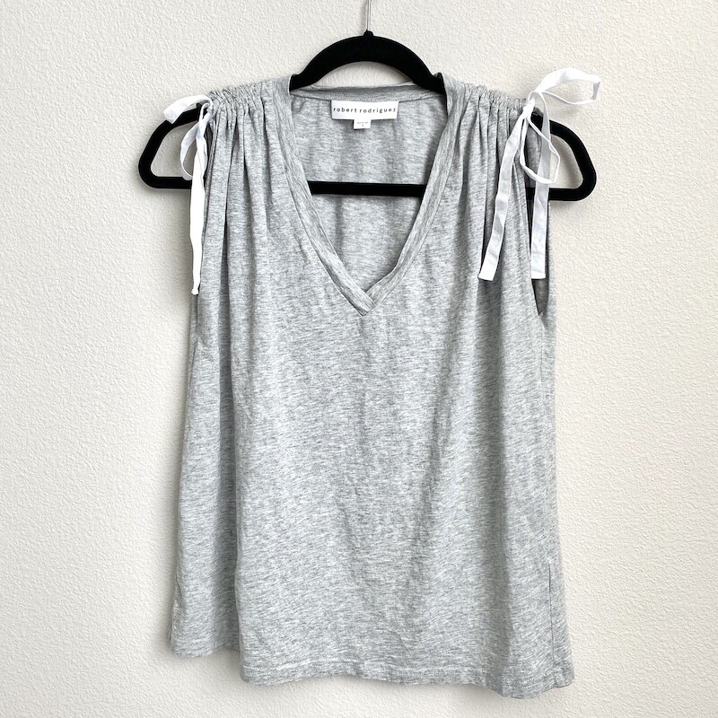 ROBERT RODRIGUEZ $110 V-neck Ruched-shoulder Cotton Tee Heather Grey Size Small