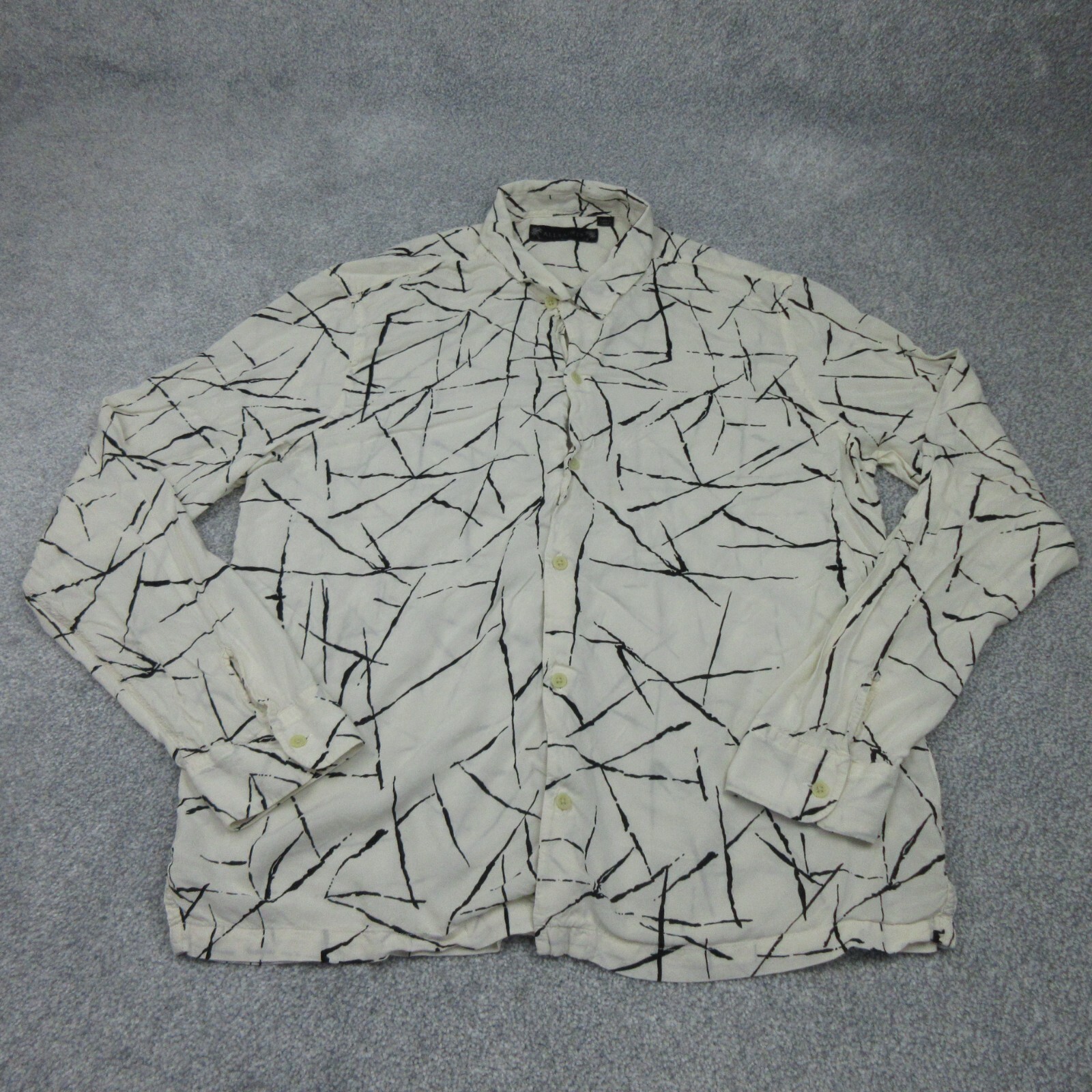 All Saints Shirt Mens Extra Large Beige Burma Hawaiian Long Sleeve Geometric