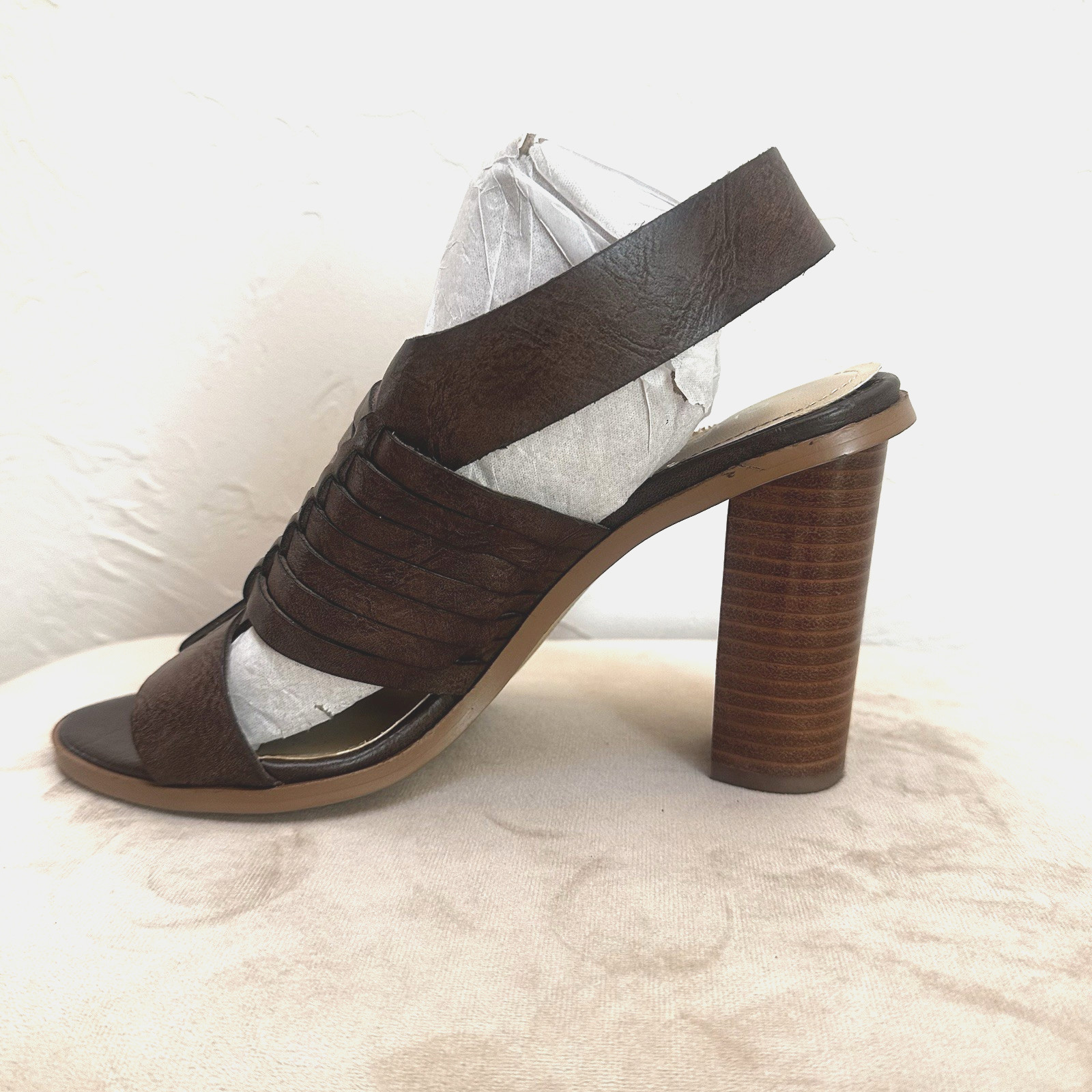 Charles by Charles David JEEZE Brown Leather Slingback Sandal Chunky Heels Sz. 7