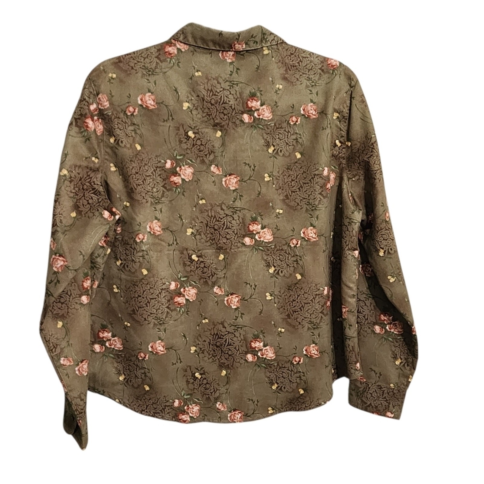 Vintage Button Up Top Lp Green Floral Faux Suede Cottagecore Forest Fairy Grunge