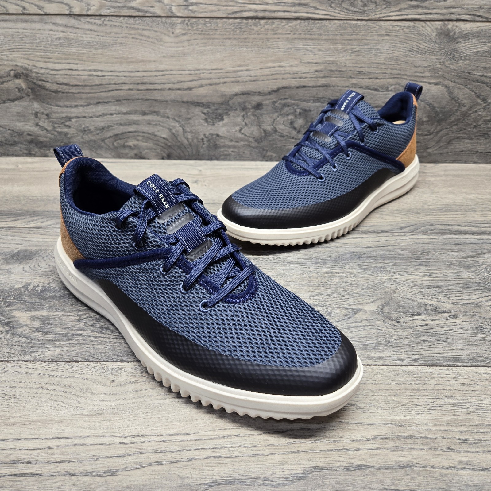 Cole Haan Grand+ Hybrid Sneakers Navy Blue Woven Leather Comfort Shoes Mens Size