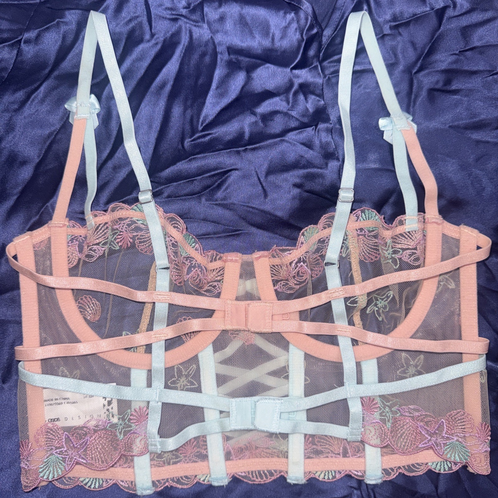 ASOS Design Fairy Beach Corset Mermaid Shells Embroidered Sheer Top Bra Size 32B