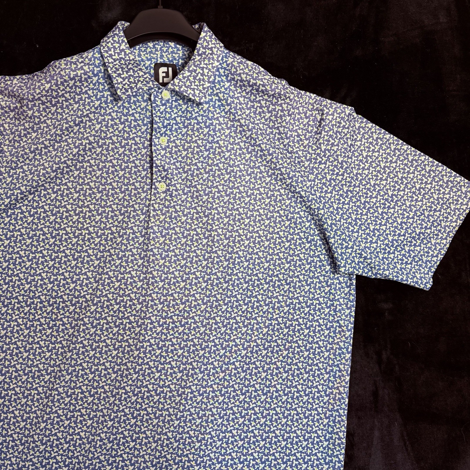 FootJoy Polo Shirt Mens 2XL Blue Floral Print Golf Performance Stretch Green
