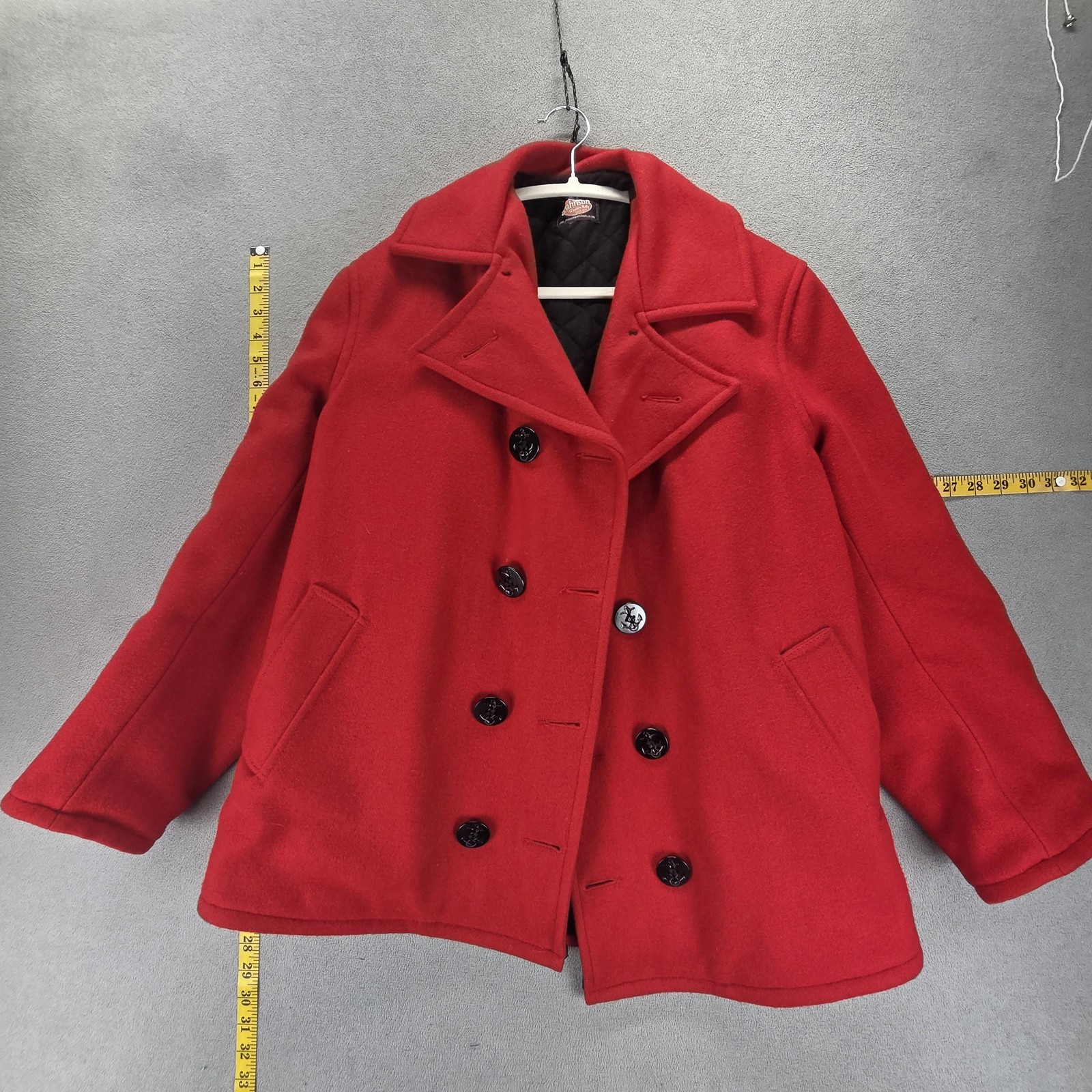 Johnson Woolen Mills Jacket Mens M Red Wool Peacoat Anchor Button Quilted Lined