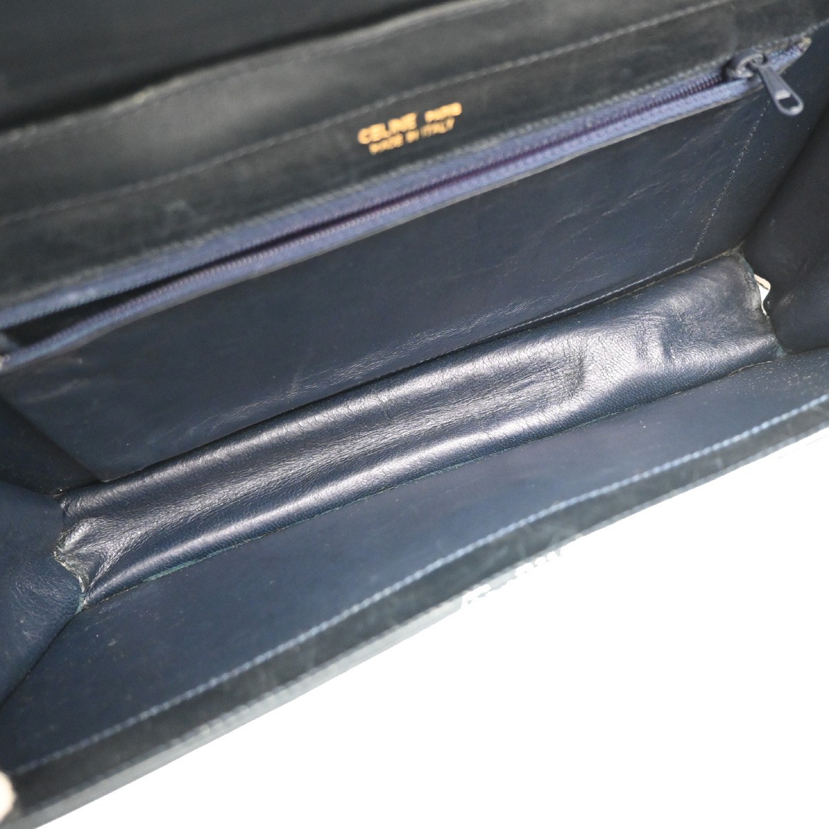 CELINE Logo C Macadam Horse Carriage Shoulder Bag Canvas Leather Blue 68KP174