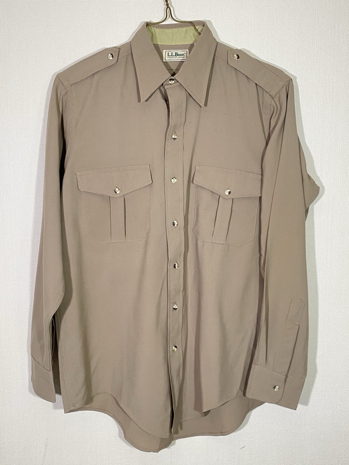 Vtg L.L. Bean 100% Wool Field Shirt Tan/Brown Epaulettes Mens M (15–15.5) USA
