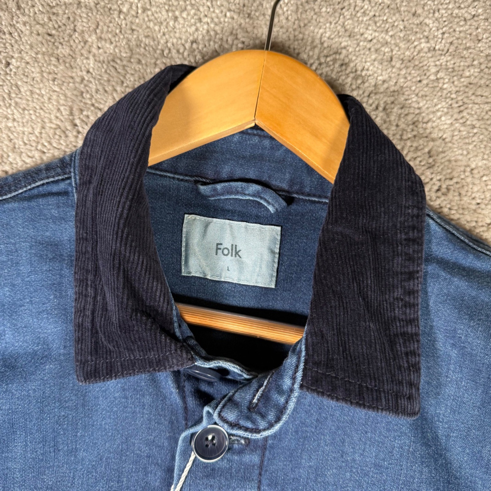NWT Folk Nelson Men’s L Denim Chore Jacket Blue Corduroy Collar Workwear Coat