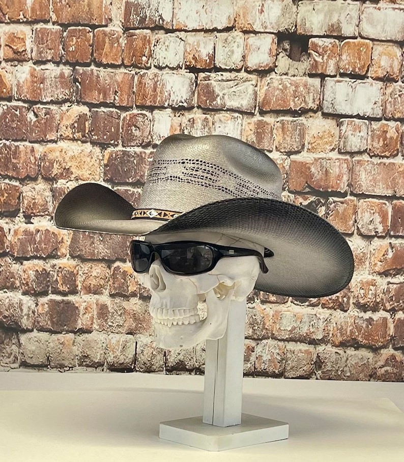 Bull-Hide, Bangora Gray/Black Straw Cowboy Hat: 4″ Brim, Elastic Bandana HAND-