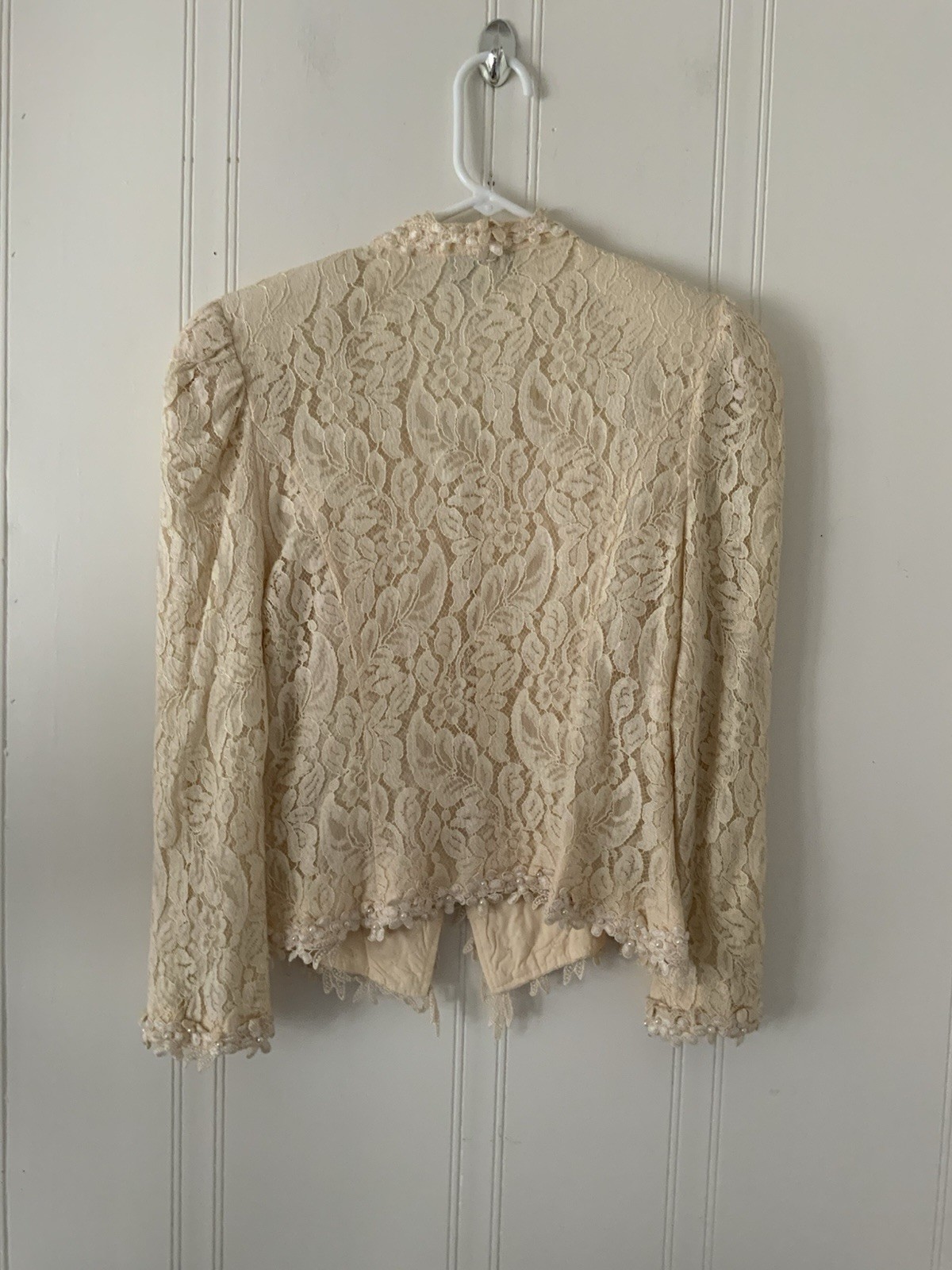 Cachet Ivory Beaded Pearl Hook & Eye Lined Short Jacket Women’s 13/14 Vintage