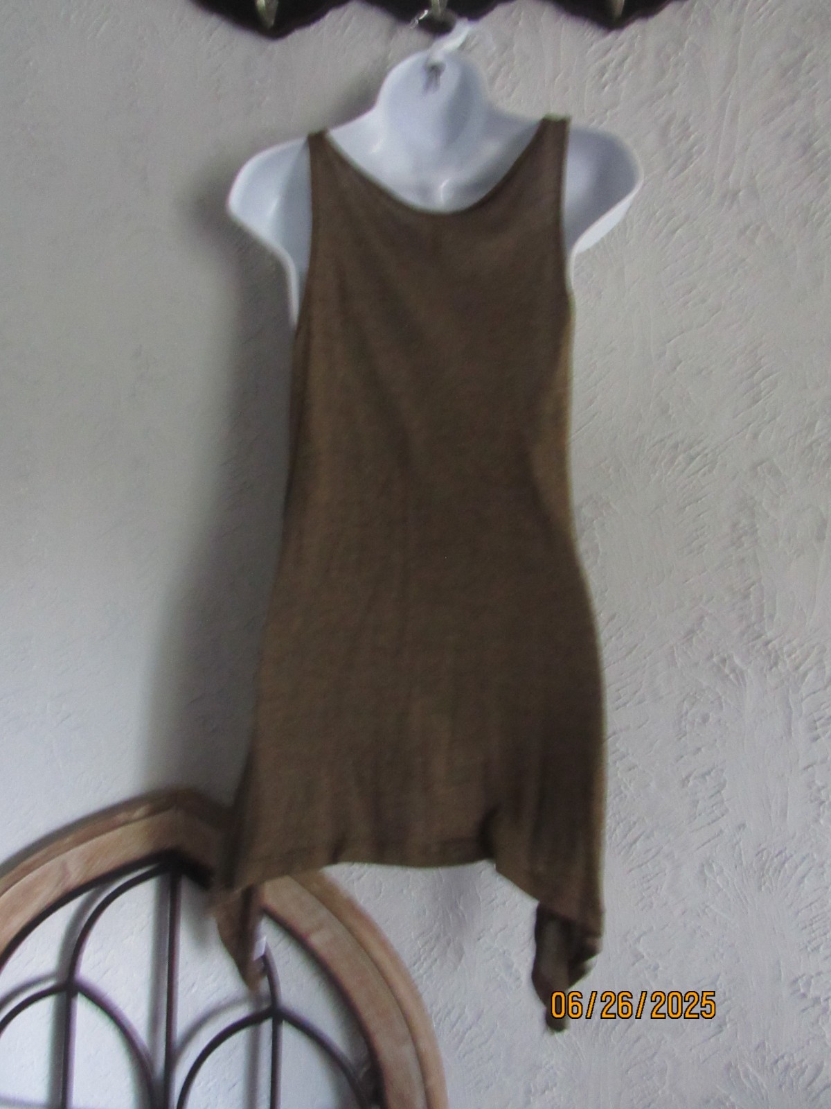VTG L Olivia Moon heather army green tank top chain mele pocket military detail