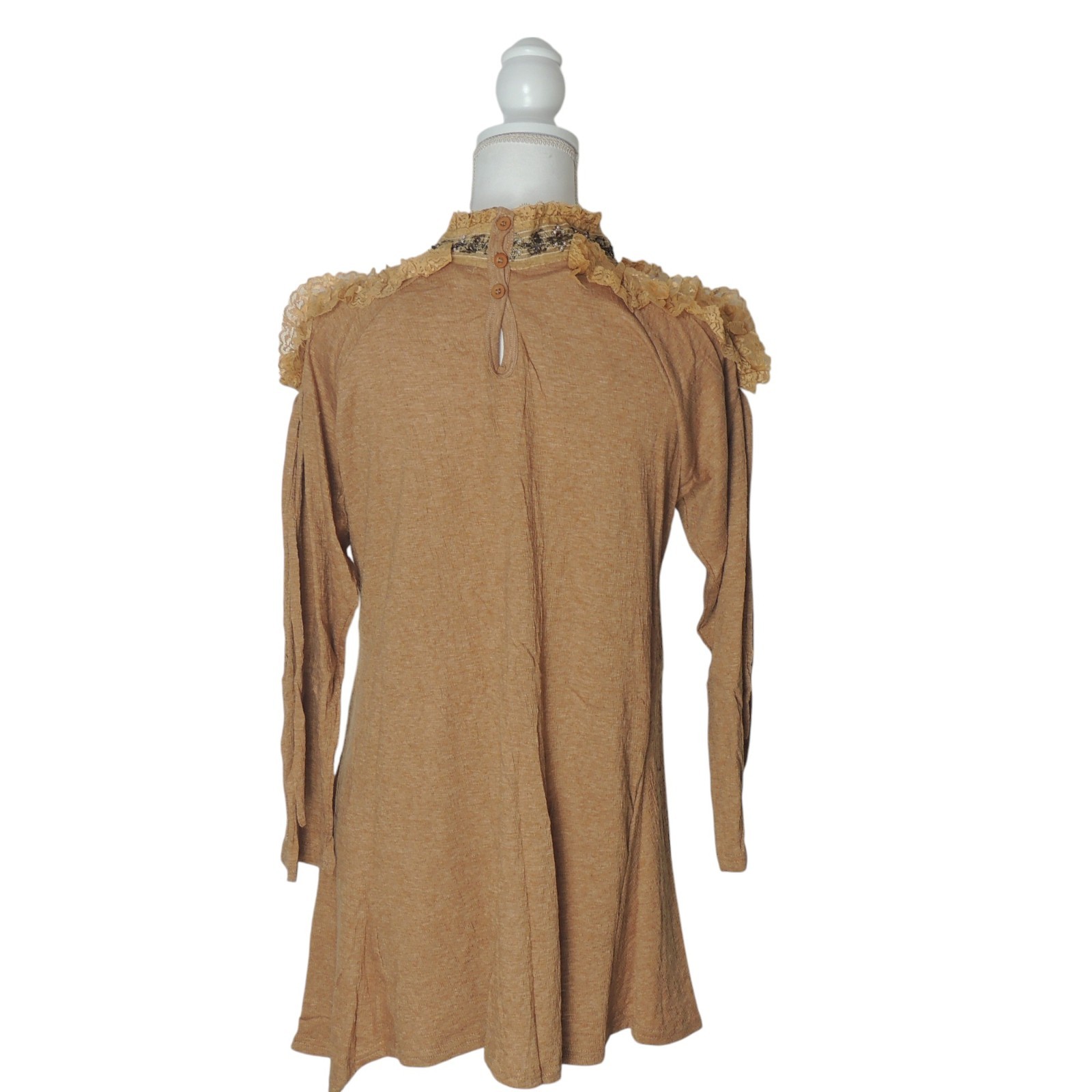 Pretty Angel Top Long Sleeve Butterfly Tunic With Lace Beaded Accents Brown S