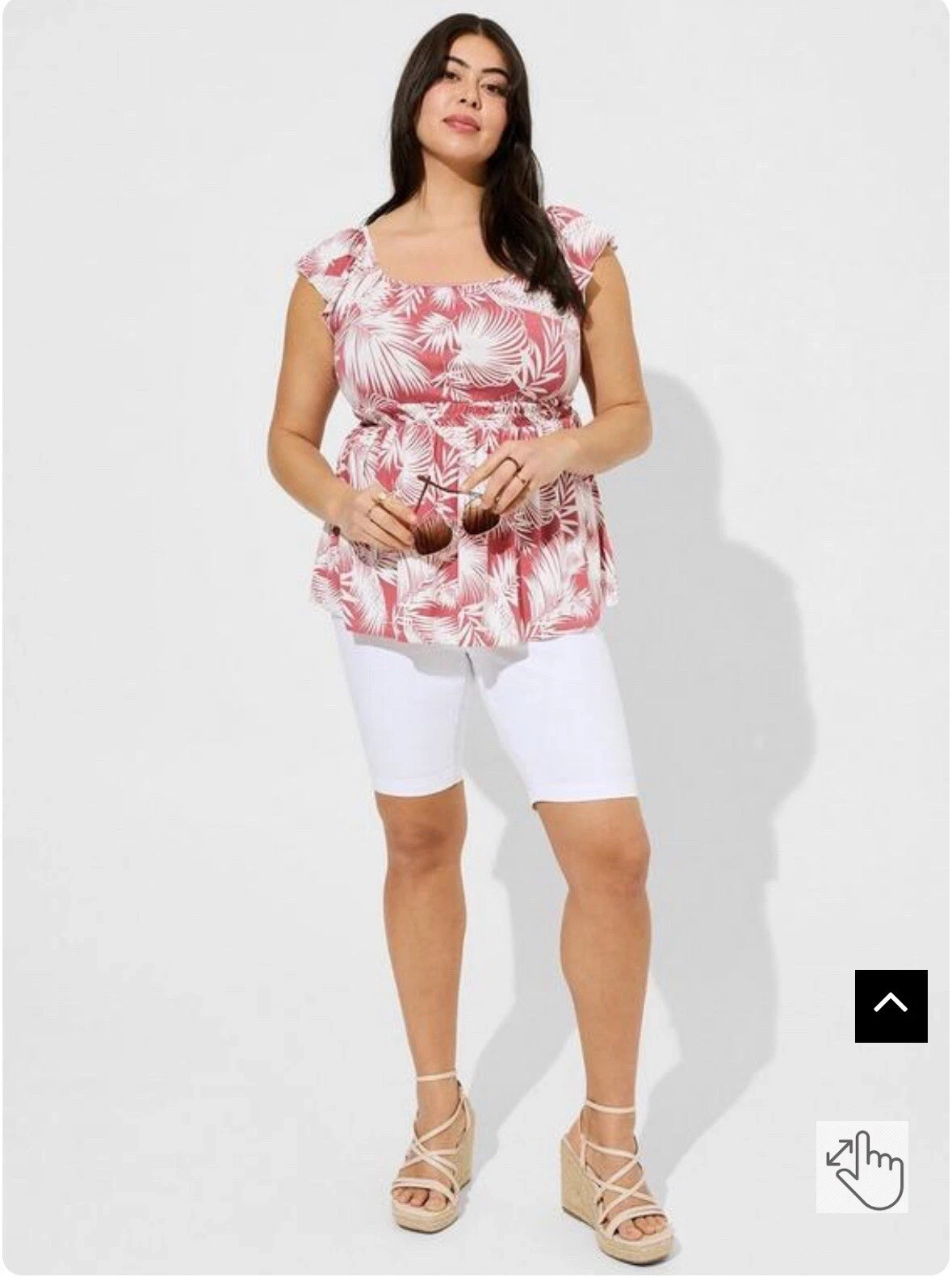 NWT Torrid Super Soft Babydoll Top Size 0 L 12 Coral Palm Flutter Sleeve Stretch