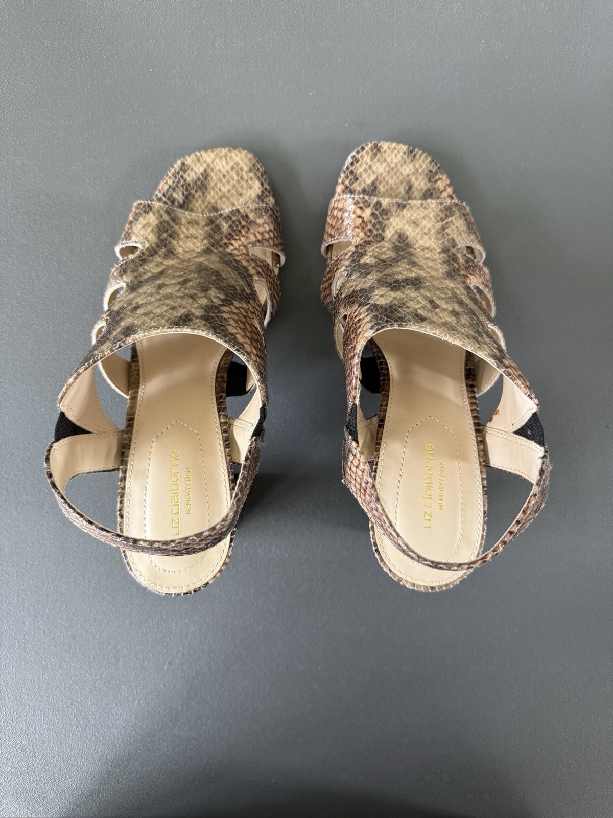 Liz Claiborne Women’s Snakeskin Open Toe Slingback Block Heel Slip-On 7