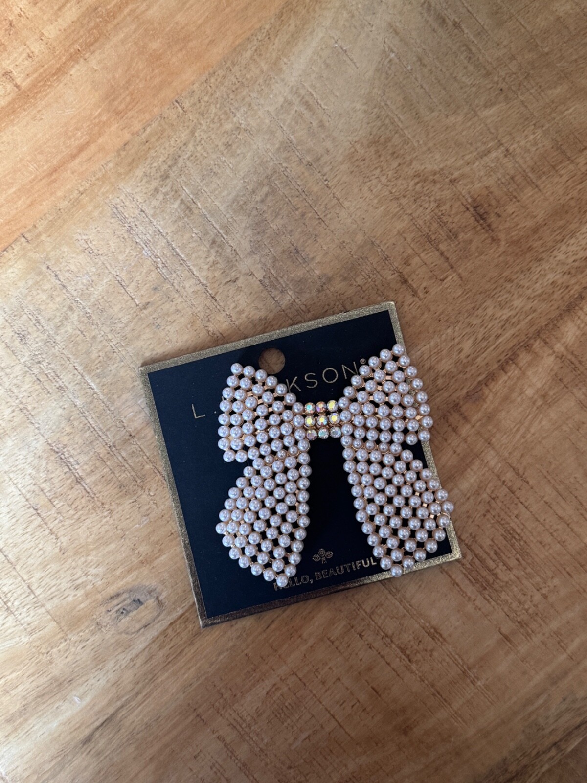 L. Erickson Faux Pearl Bow Rhinestone & Gold-Tone Hair Pinch Clip