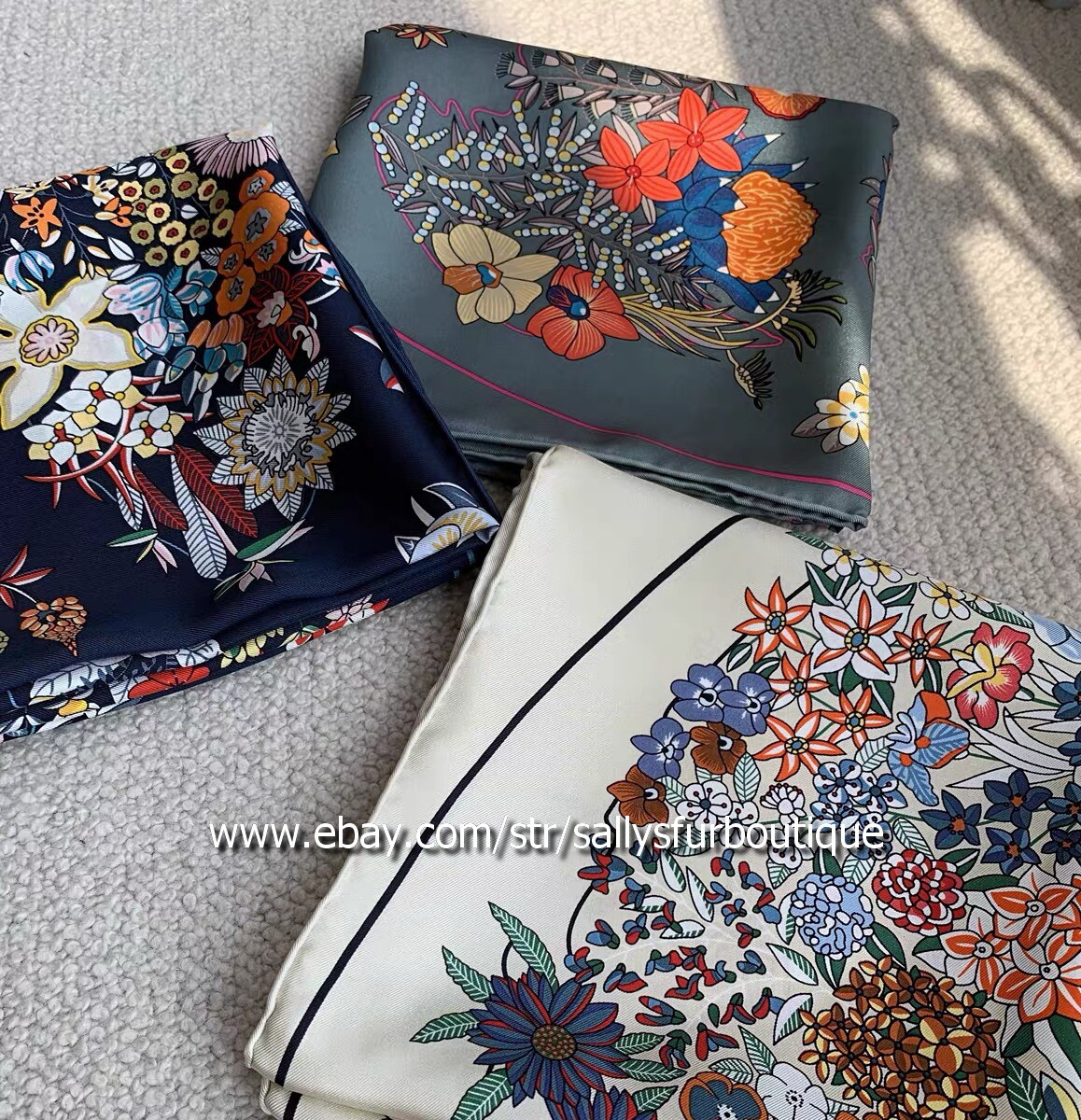 Sally 14~18 Momme Twill Silk Wrap Scarf Bandanna Vintage Flowers Print Shawl 35″