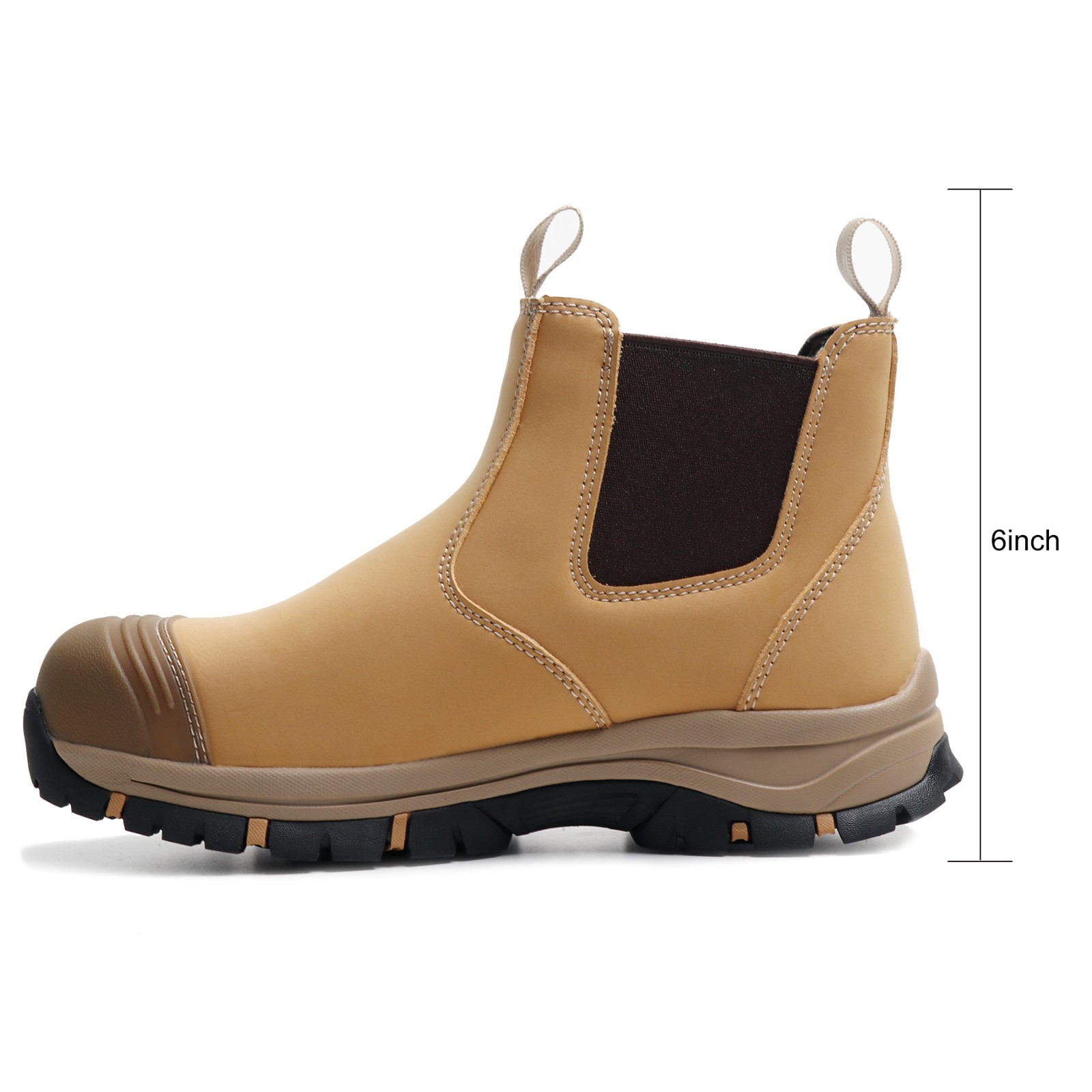 OUXX Steel Toe Chelsea Work Boots for Men, 6 inch, Slip-On, Rubber Outsole