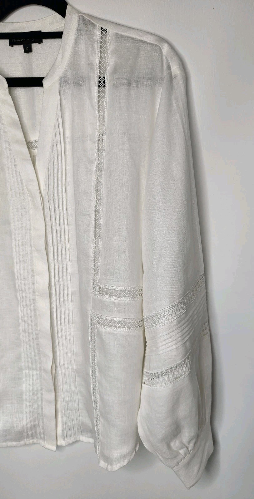 Phase Eight Ada Lace Insert Blouse Size 10 Ivory Linen Lace Oversized Shirt Top
