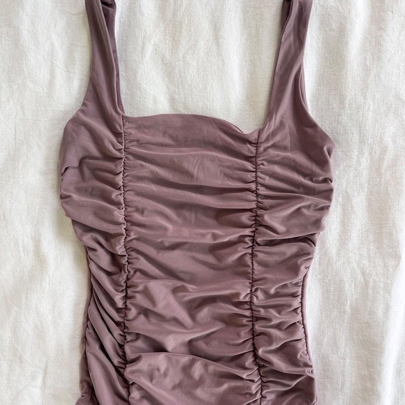 Liz & Sara Ruched Mauve Bodysuit | XS | Buttery Soft Square Neck
